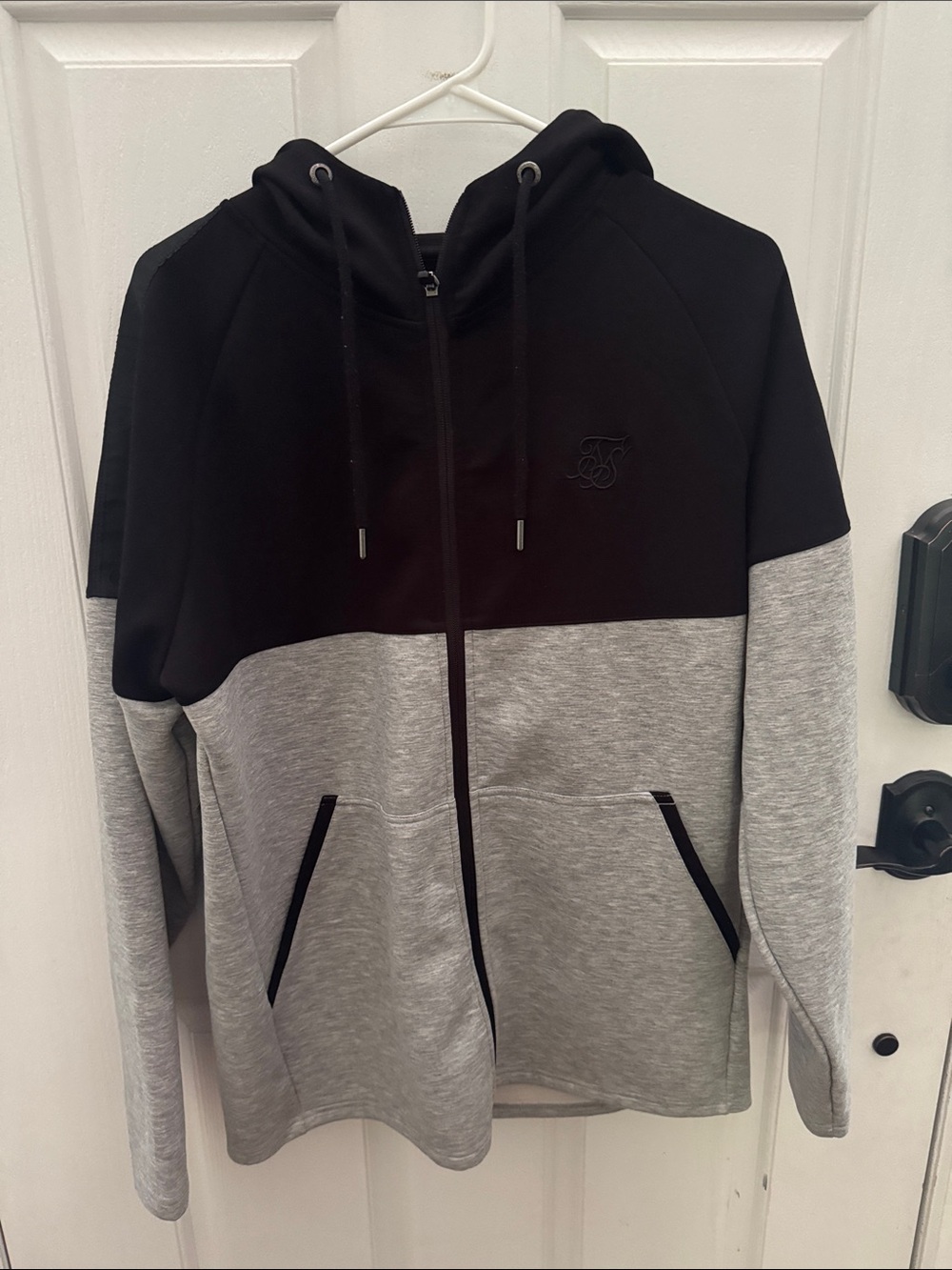 Siksilk Men's Two-Tone Zip Hoodie Jacket - Black and Light Gray size XL